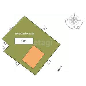 Дом 72м&sup2;, 1-этажный, участок 4 сот.  