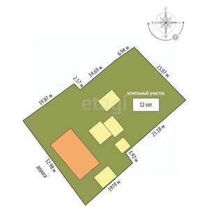 Дом 60м&sup2;, 1-этажный, участок 12 сот.  