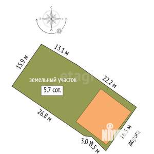 Дом 111м&sup2;, 1-этажный, участок 6 сот.  