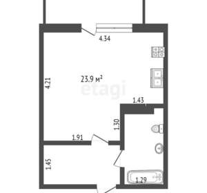 Студия квартира, на длительный срок, 24м2, 4/10 этаж
