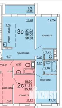 2-к квартира, на длительный срок, 56м2, 2/10 этаж
