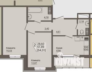 2-к квартира, на длительный срок, 53м2, 8/18 этаж