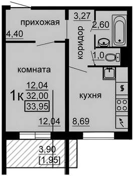 1-к квартира, на длительный срок, 32м2, 1/10 этаж
