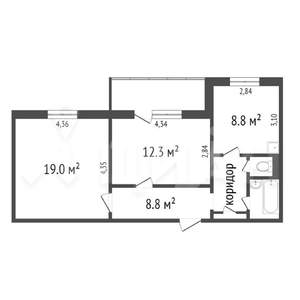 2-к квартира, на длительный срок, 55м2, 9/10 этаж