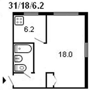 1-к квартира, на длительный срок, 30м2, 6/6 этаж