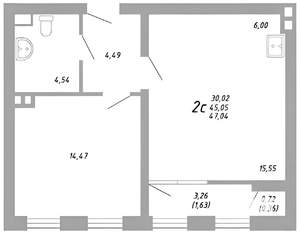 2-к квартира, на длительный срок, 48м2, 6/23 этаж
