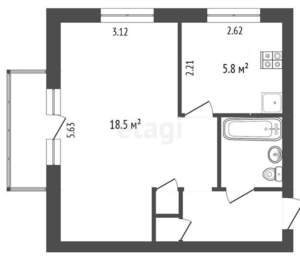 1-к квартира, на длительный срок, 32м2, 2/5 этаж
