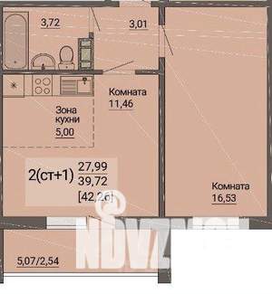 1-к квартира, на длительный срок, 42м2, 10/10 этаж