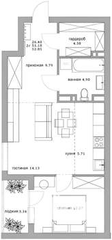 2-к квартира, на длительный срок, 52м2, 1/19 этаж