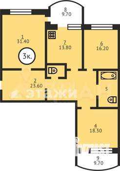 3-к квартира, на длительный срок, 75м2, 1/9 этаж