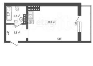 Студия квартира, на длительный срок, 41м2, 8/19 этаж