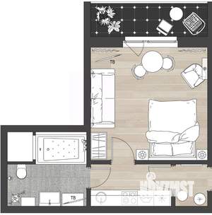 1-к квартира, посуточно, 40м2, 1/1 этаж