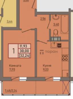 1-к квартира, на длительный срок, 32м2, 16/18 этаж