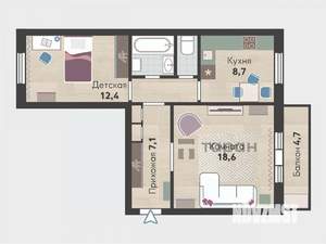 2-к квартира, на длительный срок, 53м2, 6/10 этаж
