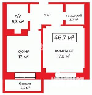 1-к квартира, на длительный срок, 47м2, 10/19 этаж