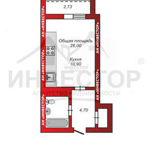 Студия квартира, на длительный срок, 40м2, 9/19 этаж