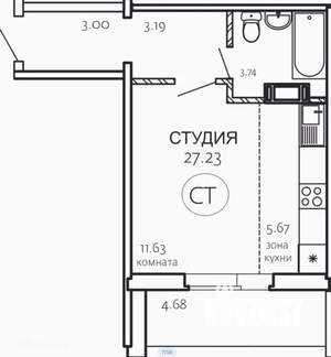 Студия квартира, на длительный срок, 27м2, 10/10 этаж