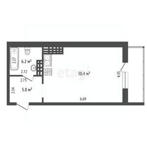 Студия квартира, на длительный срок, 41м2, 8/10 этаж