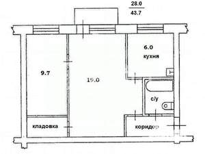 2-к квартира, на длительный срок, 43м2, 2/3 этаж