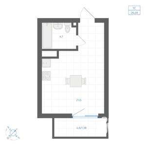 1-к квартира, вторичка, 26м2, 4/14 этаж