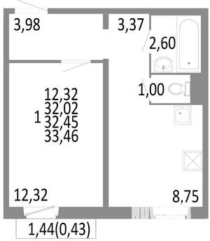 1-к квартира, строящийся дом, 32м2, 10/10 этаж