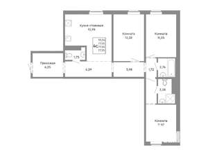 4-к квартира, строящийся дом, 78м2, 2/10 этаж