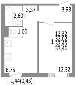 1-к квартира, вторичка, 32м2, 6/10 этаж