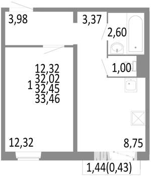 1-к квартира, строящийся дом, 32м2, 7/10 этаж