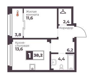 1-к квартира, вторичка, 38м2, 17/17 этаж
