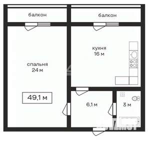 1-к квартира, вторичка, 49м2, 2/10 этаж