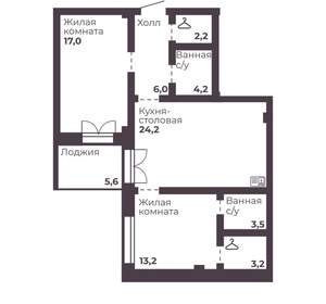2-к квартира, вторичка, 74м2, 8/17 этаж