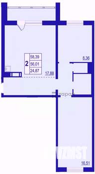 2-к квартира, вторичка, 56м2, 2/18 этаж
