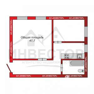 2-к квартира, вторичка, 48м2, 1/2 этаж