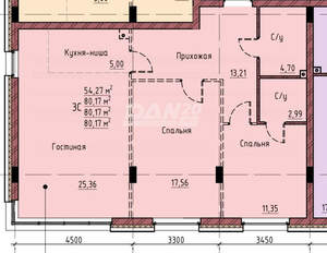 3-к квартира, строящийся дом, 80м2, 3/18 этаж