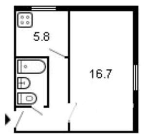 1-к квартира, вторичка, 30м2, 1/5 этаж