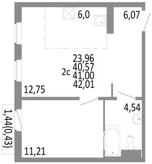 2-к квартира, строящийся дом, 41м2, 10/10 этаж