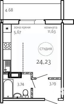 Студия квартира, строящийся дом, 24м2, 1/10 этаж
