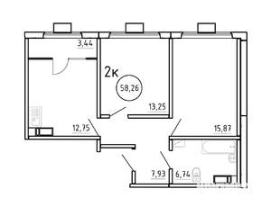 2-к квартира, строящийся дом, 58м2, 12/16 этаж