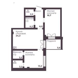 2-к квартира, строящийся дом, 74м2, 2/17 этаж
