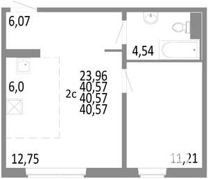 2-к квартира, строящийся дом, 41м2, 1/10 этаж