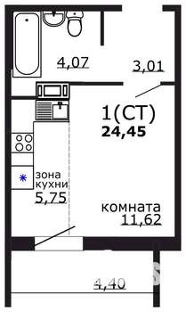 Студия квартира, вторичка, 24м2, 5/18 этаж