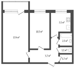2-к квартира, вторичка, 44м2, 4/5 этаж
