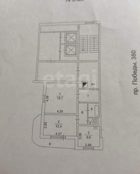2-к квартира, вторичка, 53м2, 14/16 этаж