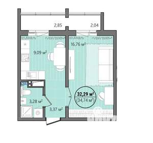 1-к квартира, вторичка, 37м2, 2/13 этаж