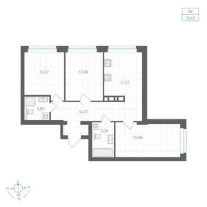 3-к квартира, вторичка, 75м2, 15/30 этаж
