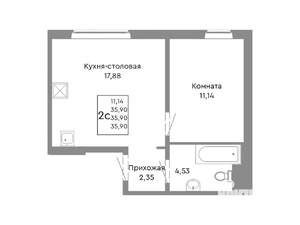 2-к квартира, строящийся дом, 36м2, 2/10 этаж