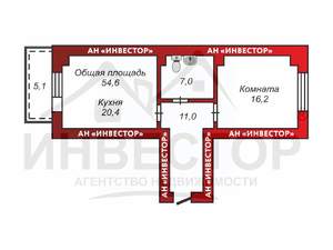 1-к квартира, вторичка, 60м2, 4/19 этаж