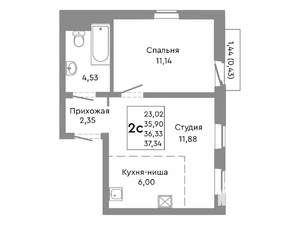 2-к квартира, строящийся дом, 36м2, 6/10 этаж