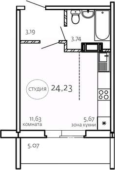 Студия квартира, строящийся дом, 24м2, 1/10 этаж