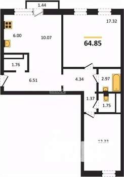2-к квартира, вторичка, 65м2, 6/10 этаж